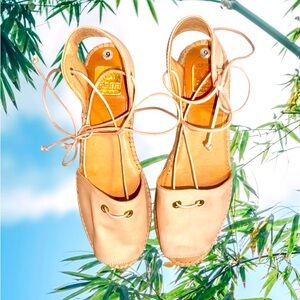 Kanna by Anthropologie beige Espadrille lace up sandals women’s shoes size 9